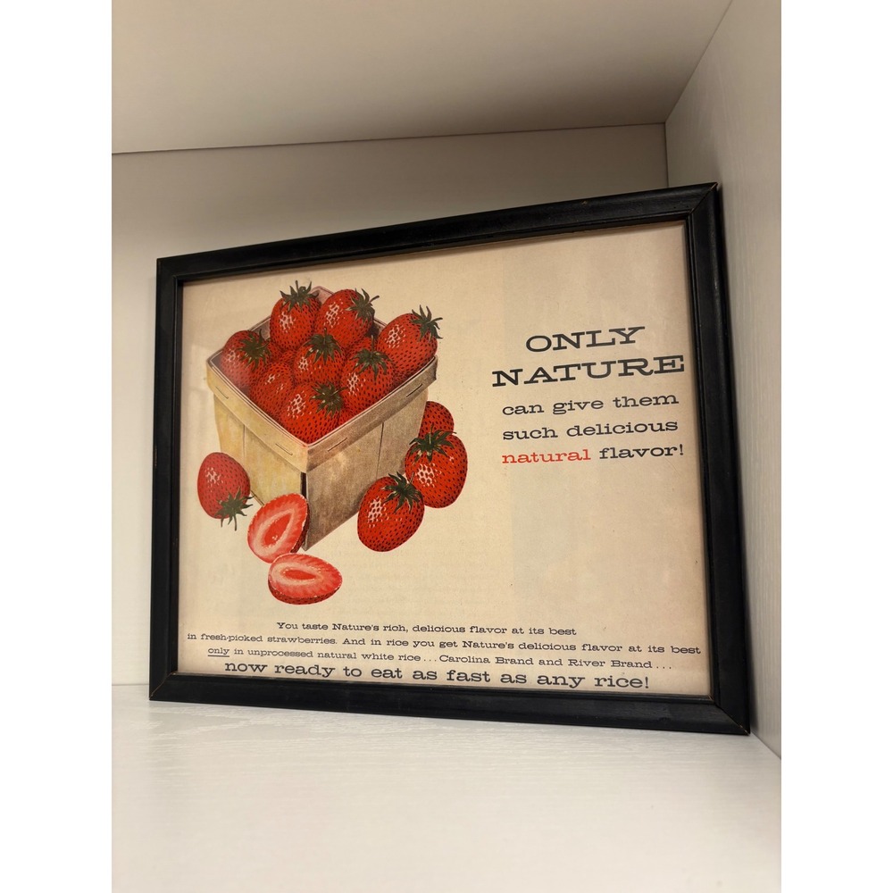 Vintage Framed Strawberry Rice Ad Carolina River Brand Kitchen Wall Art 8x10